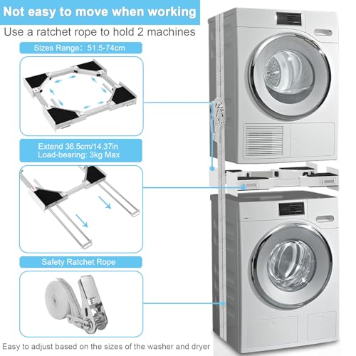 Image of Washer and Dryer Stacking Kit - Universal Stacking Kit with Pull-Out Drying Rack for Laundry Room - Adjustable 24 inch - 29 inch - Space-Saving