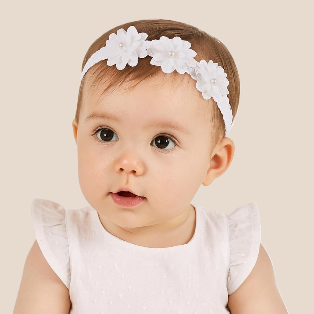 2pcs bandeau bébé fille,bandeau de baptême pour bébé fille, bandeau élastique pour fille, blanc dentelle bowknot bandeau cheveux Convient aux filles dont le tour de tête mesure entre 37 et 48 cm