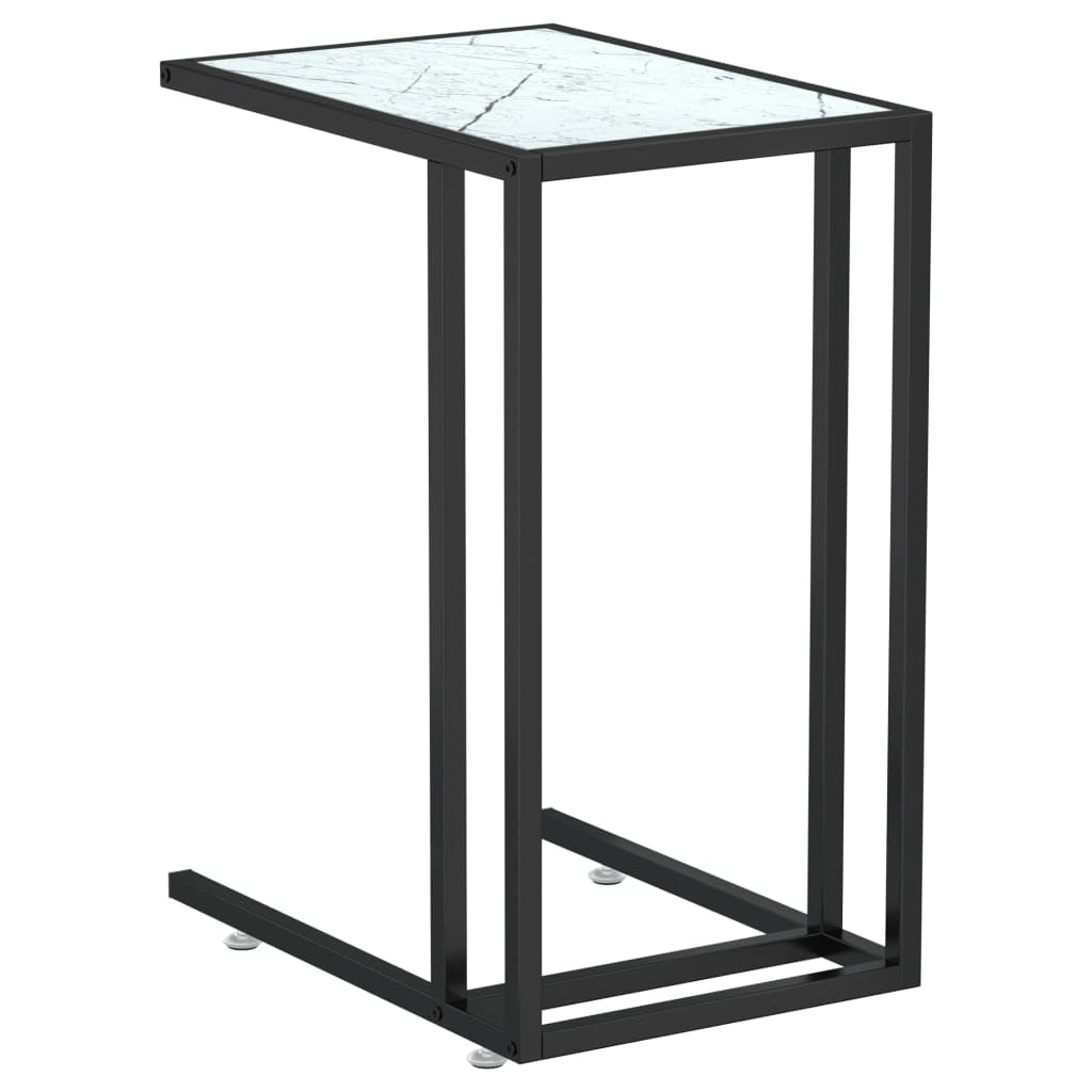 Stolik pomocniczy pod komputer, biały marmur 50 x 35 x 65 cm, stolik kawowy ze szkła hartowanego, nowoczesny stolik nocny do salonu, sypialni, elegancki stolik pod telefon, mały