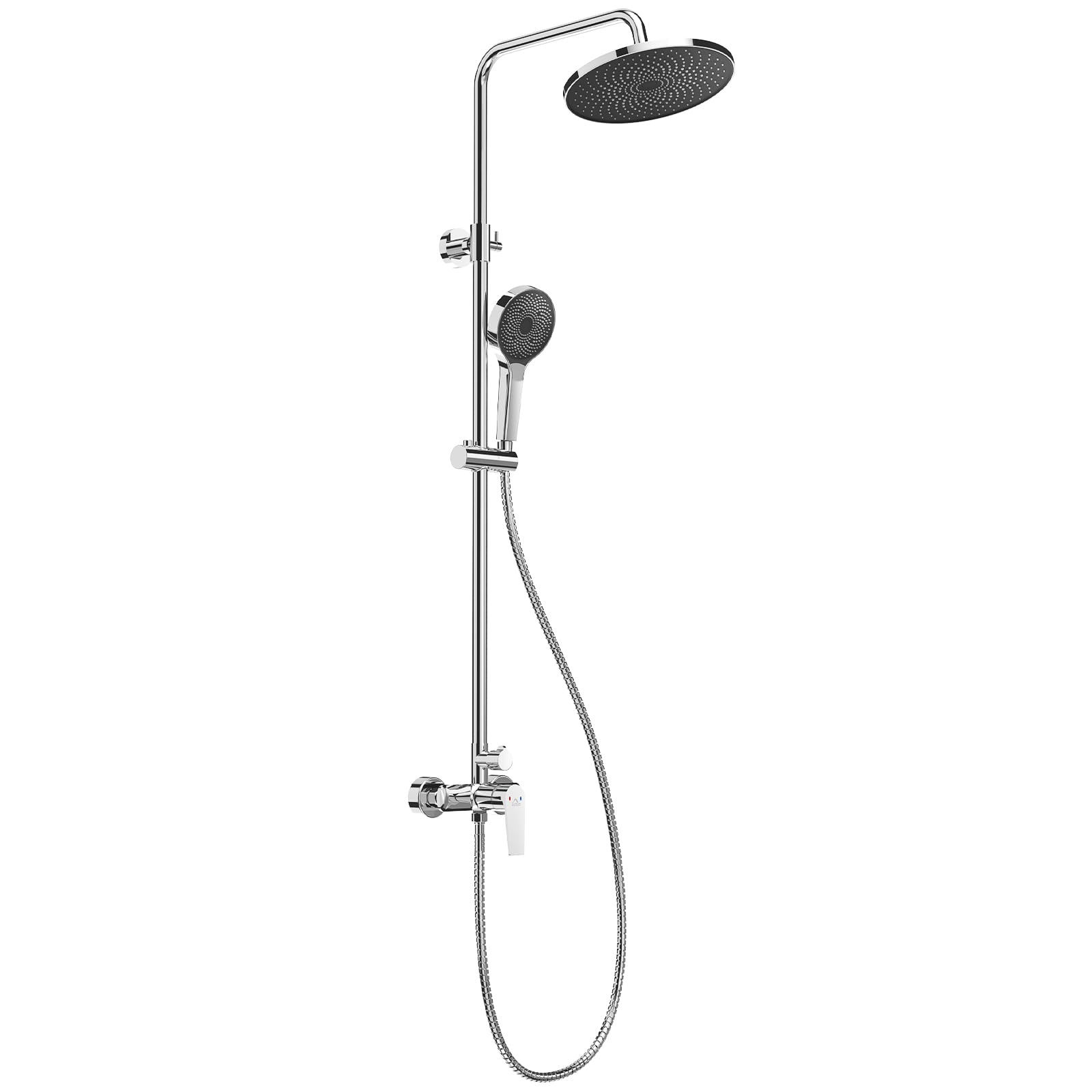 Auralum Colonna Doccia con Miscelatore Doccia Cromo, Saliscendi Doccia Altezza Massima Regolabile 1,39 m con Soffione 26x26cm e Doccetta 3 Funzioni per Bagno, Asta Doccia con Soffione e Doccetta