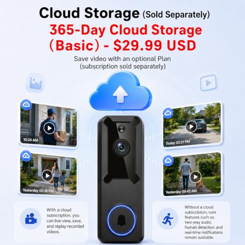 Doorbell Camera Wireless, 1080P Battery Powered Video Front Door Camera | AI Human Detection, Night Vision, 2-Way Audio, Cloud Storage, 2.4GHz WiFi Home Security Camera for Apartment/Office/Entryway - image 6