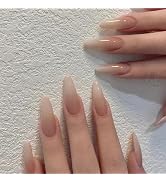 ORZOLATENT Nude Pink Ombre Press-On Nails – 24 Long Almond Nails, 12 Sizes, Glossy Gel, Elegant &...