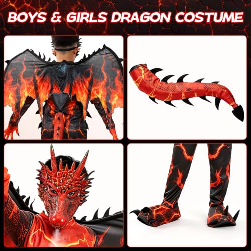 Kids Dragon Costume, Fire Dragon Halloween Costume with Mask, Wings & Tail - image 6