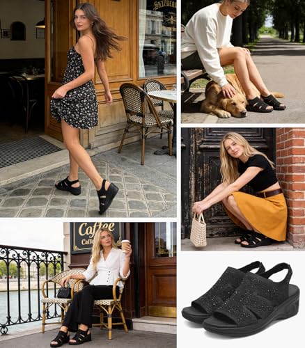 Image of Womens Wedge Sandals Platform Walking Sandals Open Toe Ankle Elastic Strap Casual Comfortable Summer Dressy