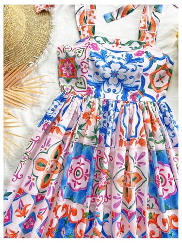 Image of Floerns Women's Summer Floral Print Tie Shoulder Cami Dress Flare Hem Boho Mini Dress