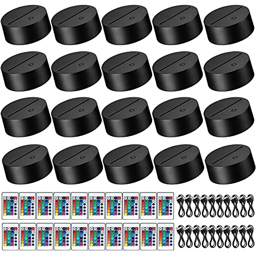 20 Pieces 3D Night LED Lamp Base 16 Colors LED Base Adjustable Light Lamp Base LED Display Base with Remote Control and USB Cable for Bedroom Child Room (Black)