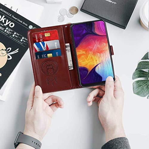 Galaxy A50 Case, Booceicd [Wrist Strap] Luxury Pu Leather Wallet Flip Protective Phone Case Cover With Card Slots And Stand For Samsung Galaxy A50 2019 6.4" (Browm) #TOP6