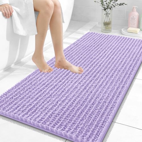 Image of OLANLY Long Bathroom Rugs Runner 47x24, Thick Soft and Absorbent Chenille Bath Mat, Non-Slip, Machine Washable Quick Dry Bath Rugs for Tub Shower Floor, Home Decor Accessories, Lavender