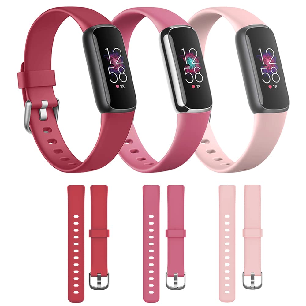 3 Pack Luxe Straps Compatible with Fitbit Luxe Watch Bands Wrist Strap for Men Women Colorful Silicone Sport Watchband Bracelet Bangle Wristband Replacement Accessories with Metal Buckle Large Small