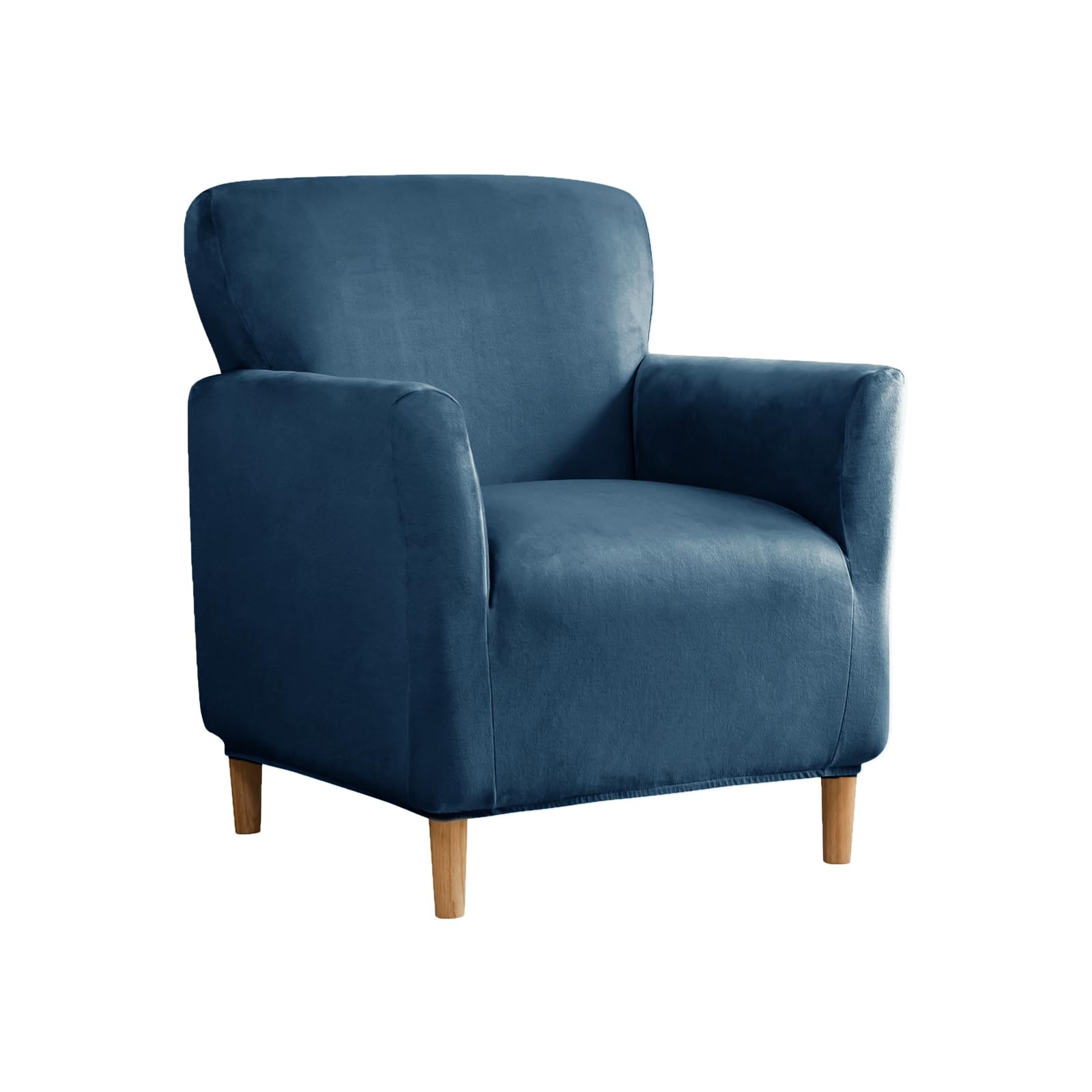 SYLC Stretch Velvet Armchair Sofa Covers with Ottoman Cover Rectangle/Square, Banquet Tub Chair Covers Footstool Slipcover Furniture Protector (Blue,Chair)