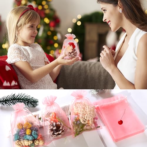 Image of Hopttreely 100pcs Organza Bags, Pink 4''x4.72''(10x12cm) Satin Drawstring Organza Pouch Wedding Party Favor Gift Bag Jewelry Watch Bags
