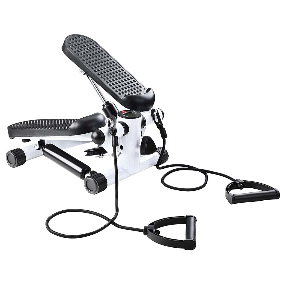 BAKAJI Stepper Entraînement Fitness Cardio Jambes Panches Panches Hanches avec écran LCD Calories Temps et Haltères Elastiques Allenamneté Bras Structure en Acier Inoxydable Pédales Antidérapantes