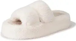 Pantufas femininas de espuma viscoelástica felpudas e confortáveis de pele sintética - Pantufas de bico aberto para quarto peludo