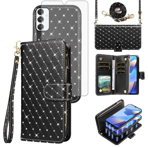 Étui Samsung Galaxy A16 5G porte-cartes avec verre trempé et fermeture éclair