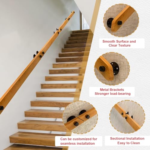 Barre d'appui escalier bois intérieur moderne balustrade murale de 2m pour loft - 4