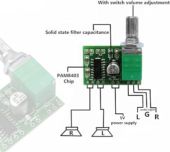 5 pcs Mini PAM8403 Stereo Amplifier DC 5V Audio amplifier 5V Digital Amplifier Module Board with Potentionmeter,3W + 3W Dual-channel Audio Amplifier Module for DIY Portable