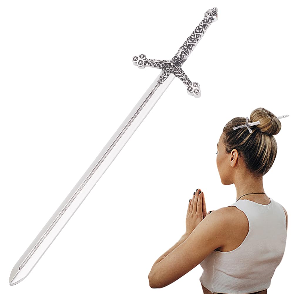 WEBEEDY Sword Hair Pin Silver Hair Stick for Buns Handmade Chinese Style Vintage Headdress Sword Hairpin Metal Hair Chopsticks for Women Long Hair