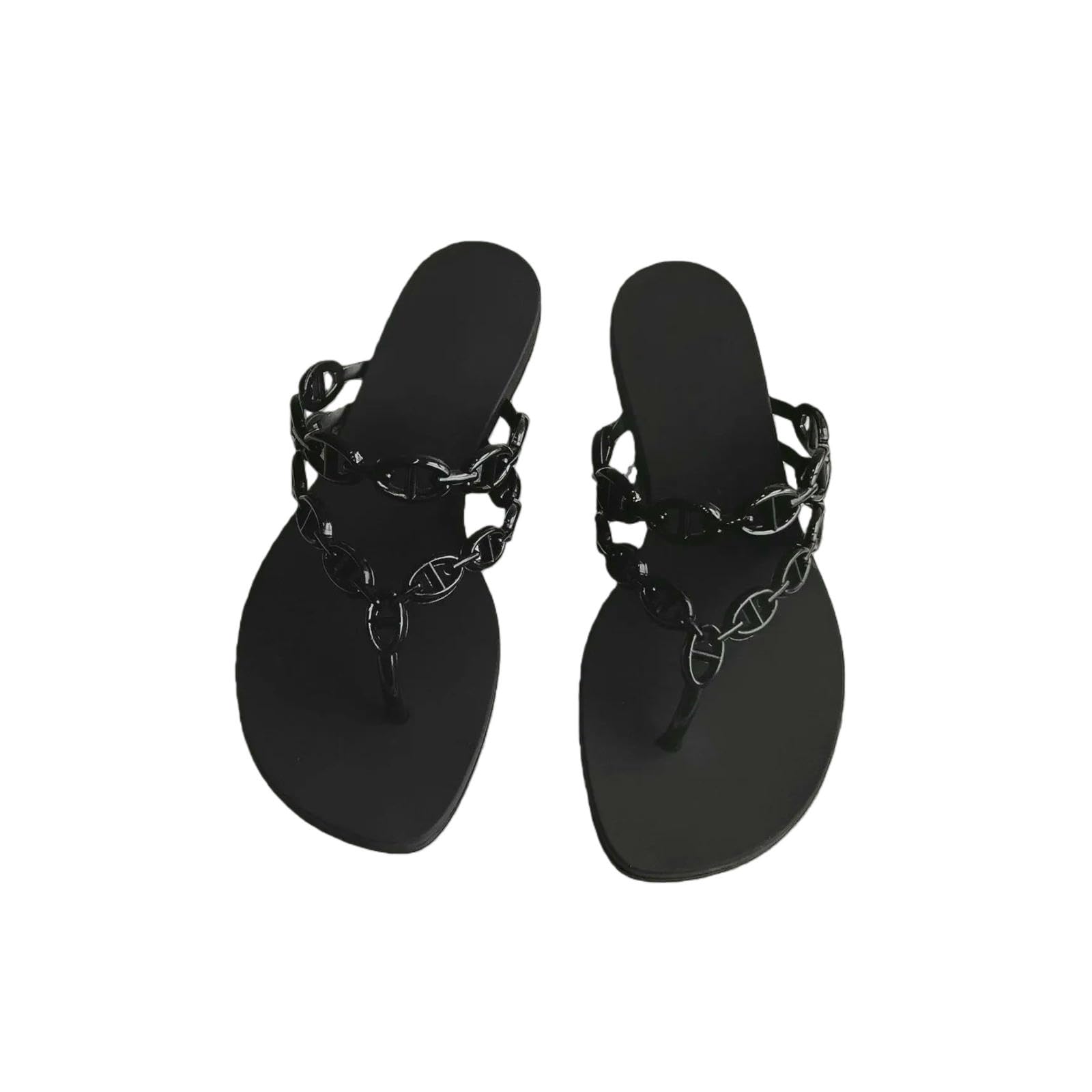 Tong Femme Tongs À Nez De Cochon en Chaîne pour Femmes, Chaussures Gelée Brillantes, Portant des Pantoufles Fraîches Bout Plat Plage-bourgogne-38