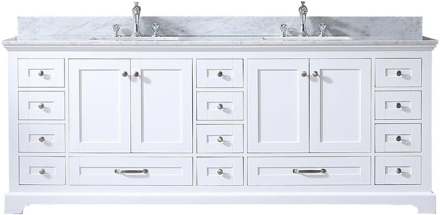 Dukes 84 in. W x 22 in. D White Double Bath Vanity and Carrara Marble Top