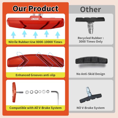 Image of Chooee Bike V-Brake Pads, Bicycle 70mm Brake Blocks Set, 2 Pairs Universal Brake Shoes