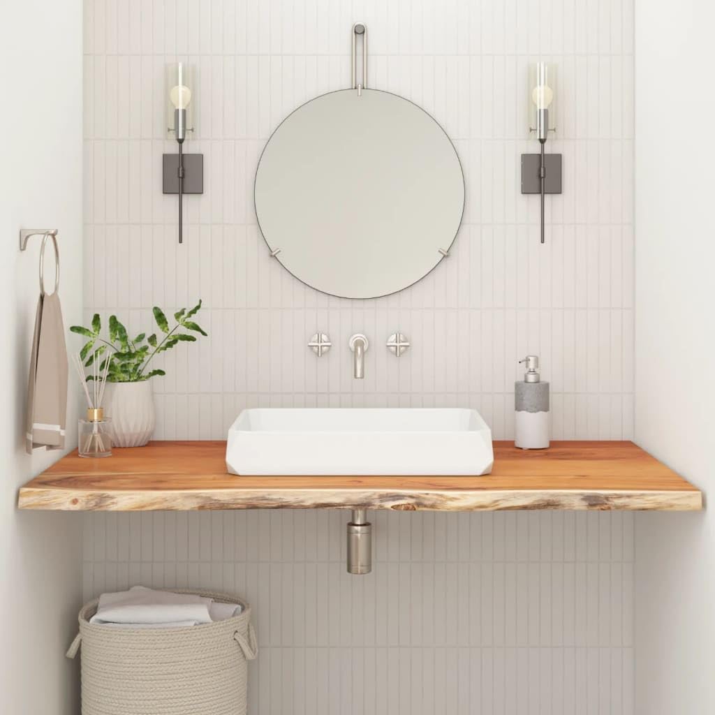 vidaXL Waschtischplatte, Rechteckig Arbeitsplatte mit Naturkante, Waschtischkonsole Tischplatte für Badezimmer, Holzplatte Platte Badmöbel, 140x60x3,8cm Massivholz Akazie