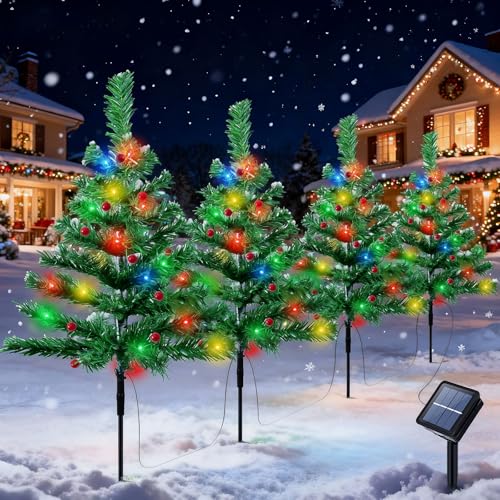 Qoosea Solare Weihnachtsbaum-Stakenlichter Outdoor 80 LED 8 Modi 4 IN...