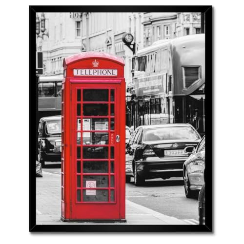 Cabine Téléphonique Rouge Poster Cadre Blanc 40x50 Décoration Murale Originale
