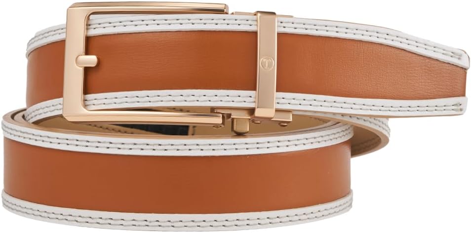 Tonywell Men's Leather Ratchet Belt, 1 3/8" Adjustable Dress Belt, Trim to Fit - Image 2