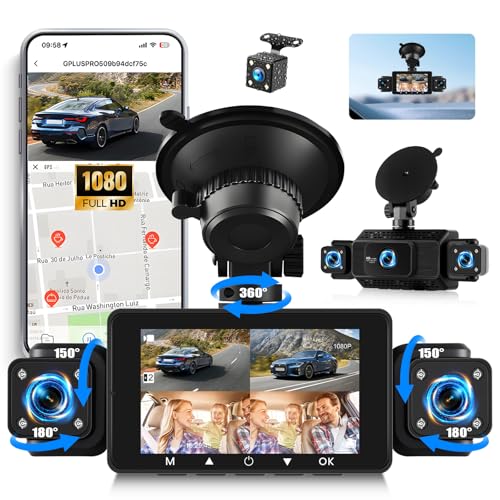 Dashcam voiture 4 canaux avec vision nocturne et capteur G de sécurité