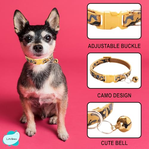 Image of Litvibes Cat Collar with Bell,Kitten and Small Dogs Soft Adjustable Collar,Safe,Breakaway for Cats and Puppies - Light Brown (CAMO Design), 14 x 2 cm