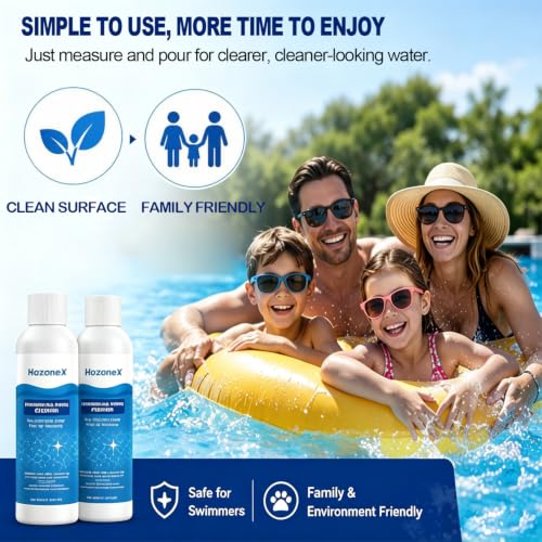 Swimming Pool Purifier, Pro Pool Water Purifier Liquid – Crystal Clear Pool Water | Safe for Inground, Above-Ground Pools & Water Features | Fast-Acting Pool Clarifier - Hozone X-2 Pack