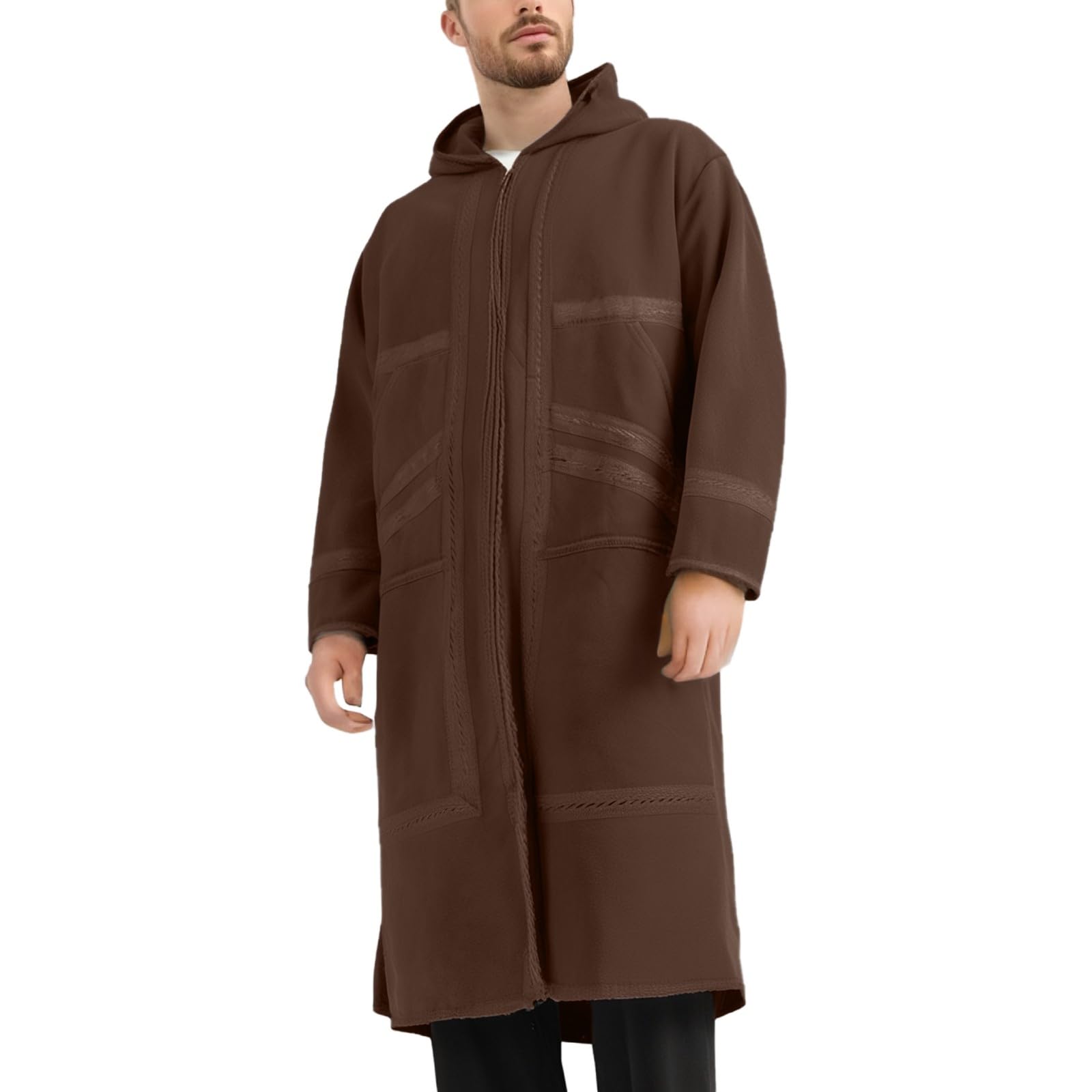 Kaftan Herren Langarm Thobe Ethnisch Roben Lose Winter Wildleder Robe Herren Lang Knopf Hoch Thobe Arabisch Gebet Eid Kleidung Gebetskleidung Türkisch Kleider Thobe Männer