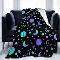 QH Coperta Luminescente Stelle E Luna 150x127 Cm - Glow In The Dark, Morbida Pile, Grigia