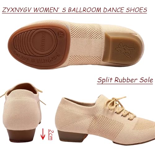 Image of Women's Dance Shoes Closed Toe Lace-up Split-Sole Standard Practice Social Salsa Ballroom Latin Jazz Beginner Teaching Dance Shoes