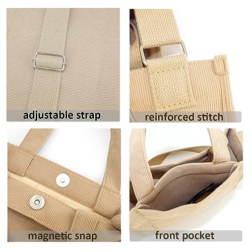 Image of UERRUAM Tote Bag for Women with Compartments,Corduroy Tote for Work Travel College Book Bag Women Purse Handbag Crossbody Bag