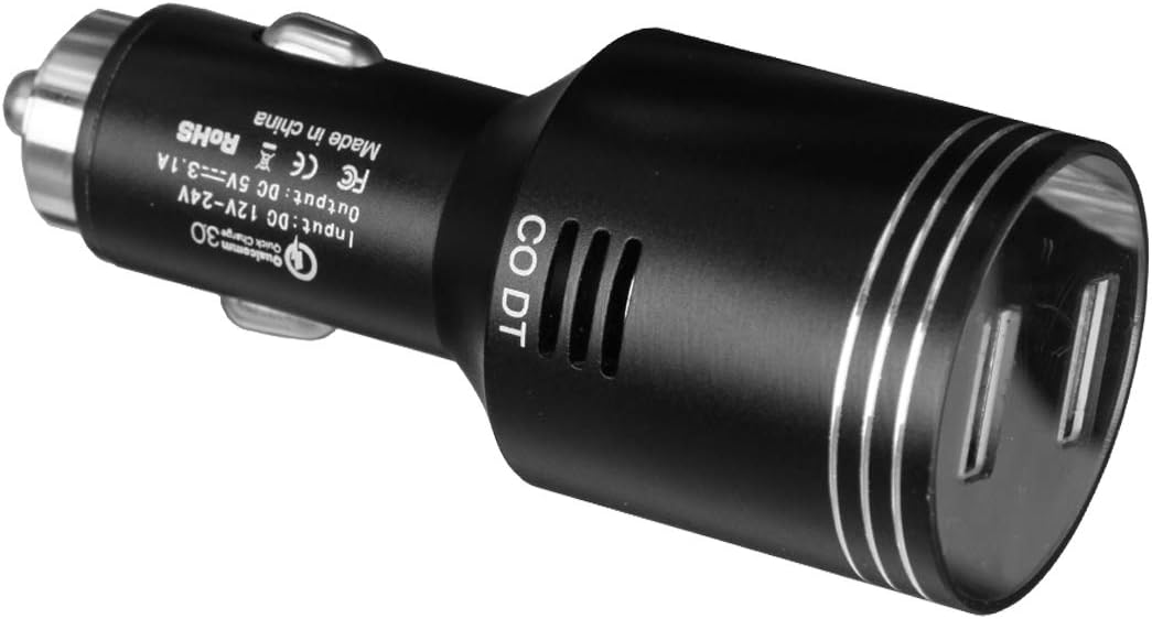 Multi-Function Car Carbon Monoxide Detector, Fast Car Charger, Quick Charge 3.0 Adapter with Dual QC3.0 USB Ports, CO Alarm Detector with LCD Digital Display(Black)