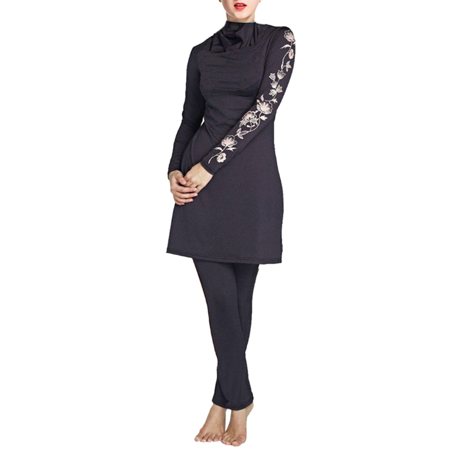 Conjunto de Traje de Baño Mujer con Manga Larga Pantalones y Gorro Total para Deporte y Playa