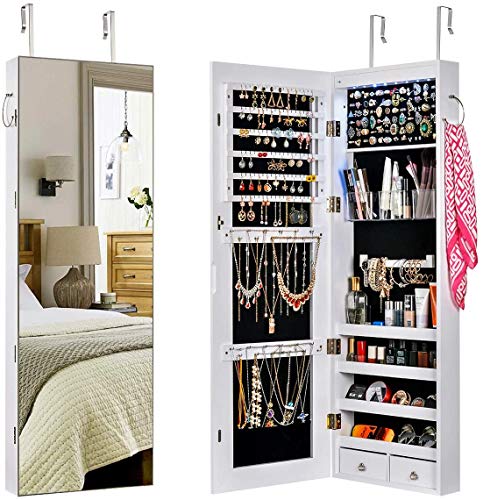 Sunix Schmuck Aufbewahrungsbox, Schmuckschrank, Wandspiegelschrank mit großer Kapazität, großer abschließbarer Spiegelschrank (weiß)