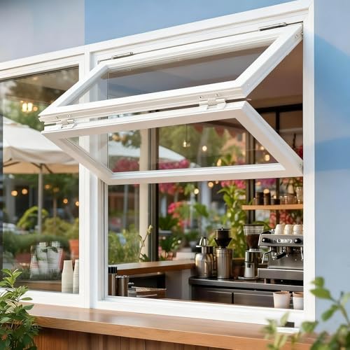 Ventana corredera vertical de aluminio con mango de bloqueo y servicio 2