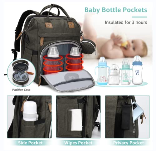 DERJUNSTAR Baby Diaper Bag Backpack with ChangingStation-Large Capacity Baby Bag for Boys & Girls, USBCharging Port, Pacifier Case, sunshade & Toy Bar,Waterproof， Forest - Thumbnail 3