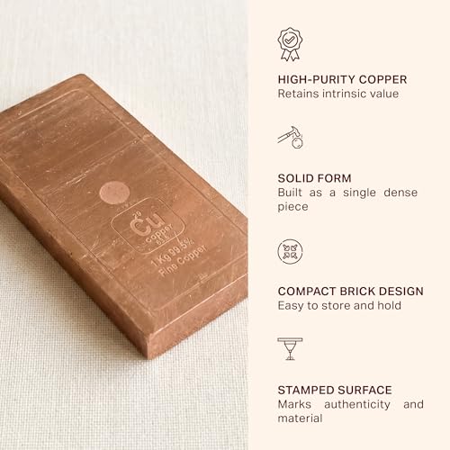 Image of P•TAL Pure Copper Brick 1 Kg (1000g) - 99%+ Solid Copper Ingot, Heavy Cast Copper Block for Investment, Puja, Craft & Industrial Use