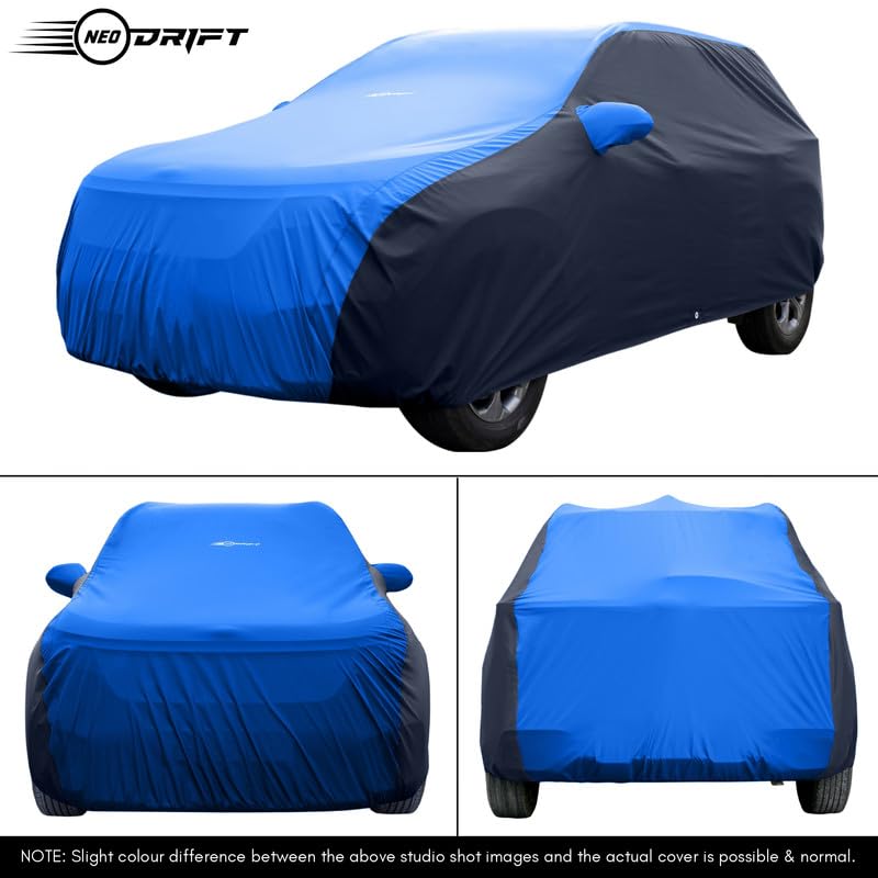 Image of NEODRIFT 'SuperTech' Car Cover for Toyota Etios (100% Water-Resistant, All Weather Protection, Tailored Fit, Multi-Layered & Breathable Fabric) (Colour: Sky Blue+Black)