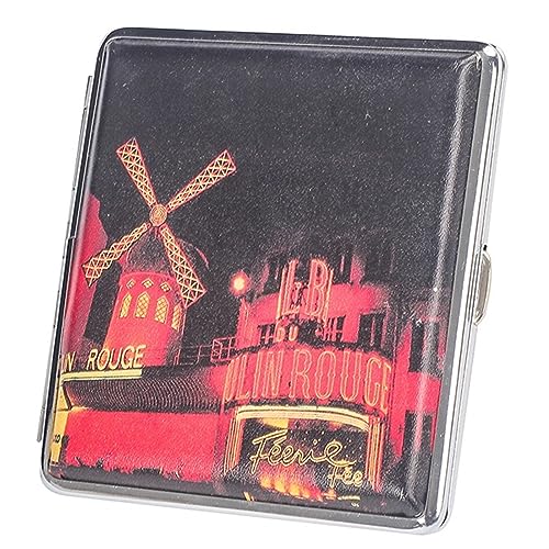 Zigarettenetui, Zigarettenetui aus PU-Metall, Vintage-Etui for Damen und Herren, Fassungsvermögen, bietet Platz for 20 Stäbchen, geruchsdicht, bruchfest (Windmill house)