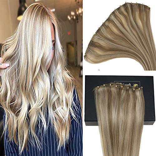 Sunny Microbead Hair Extensions Human Hair Blonde Highlight Medium Blonde EZ Weft Hair Extensions 18inch 50g/pack