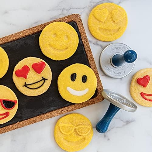 Nordic Ware 01255 Emoji Cookie Stamps, Set of 3, with Blue Hardwoo