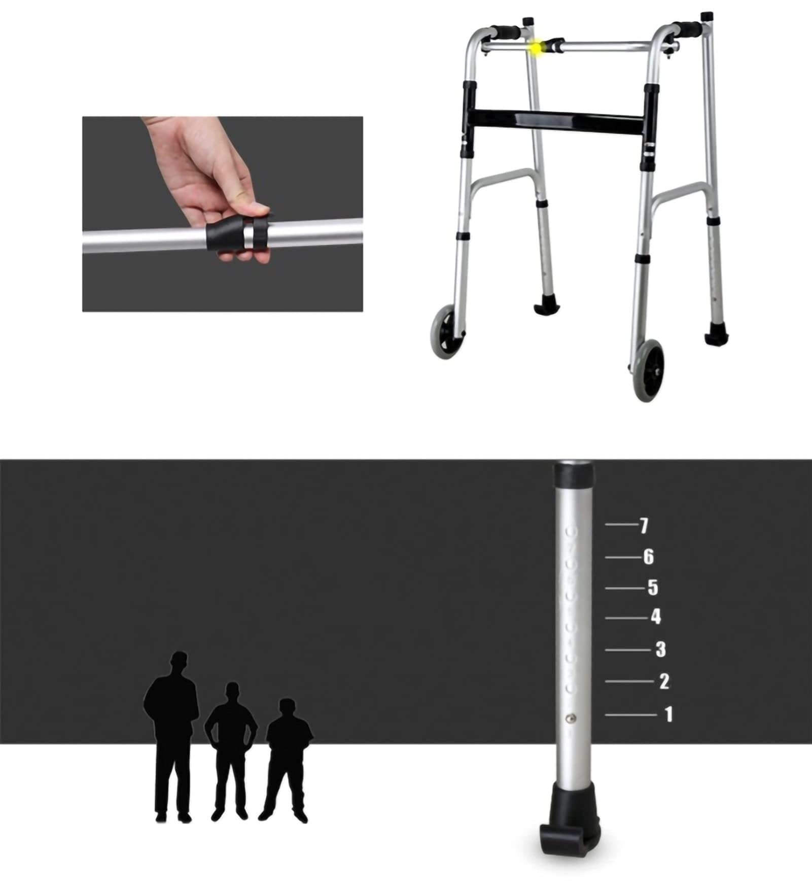 Mobilność Składane czterokołowe chodziki na kółkach Lekkie przenośne ramy zabezpieczające do toalet dla osób starszych Rehabilitacja osób niepełnosprawnych Pomocnicza pomoc w chodzeniu