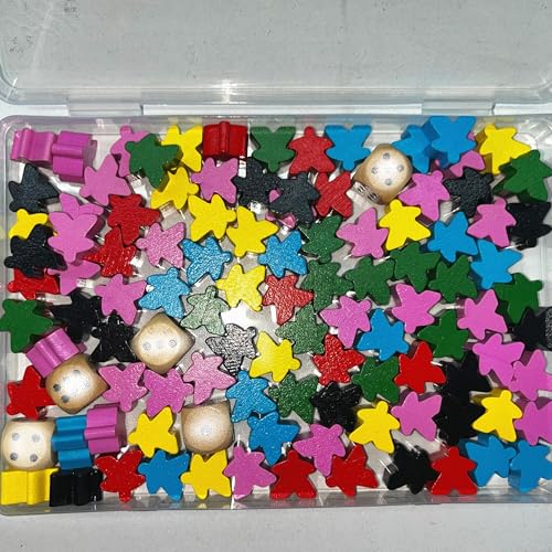 Tokaneit 105 Stück Halmakegel aus Holz und 5 Stück Würfel, Spielfiguren aus Holz für Brettspiele, Bunte Spielfiguren, Holzpuppen Spielfigurens, Bunte Spielfigurens