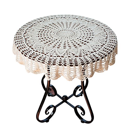 Weekly Top Sale USTIDE 40-inch Handmade Crochet Cotton Tablecloth Round Beige Crochet Tablecloths for Wedding