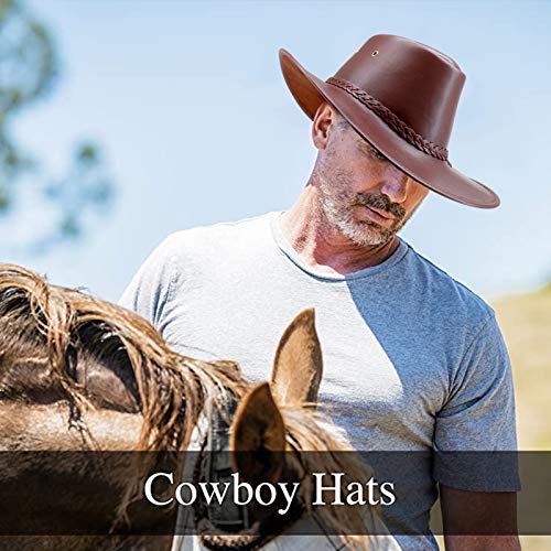 Cowboy Hats For Men And Women, Western Leather Outback Wide Brim Rain Cap (Brown) #TOP4