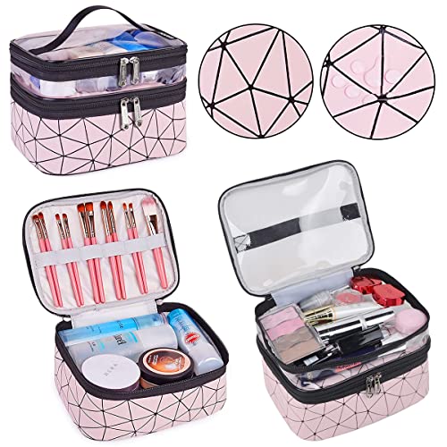 Mikytoper-Makeup-Bags-3-PCS-Double-Layer-Cosmetic-Bag-2-Make-Up-Bags-with-Diamond-Pattern-Travel-Toiletry-Bags-for-Men-and-Women-Pink